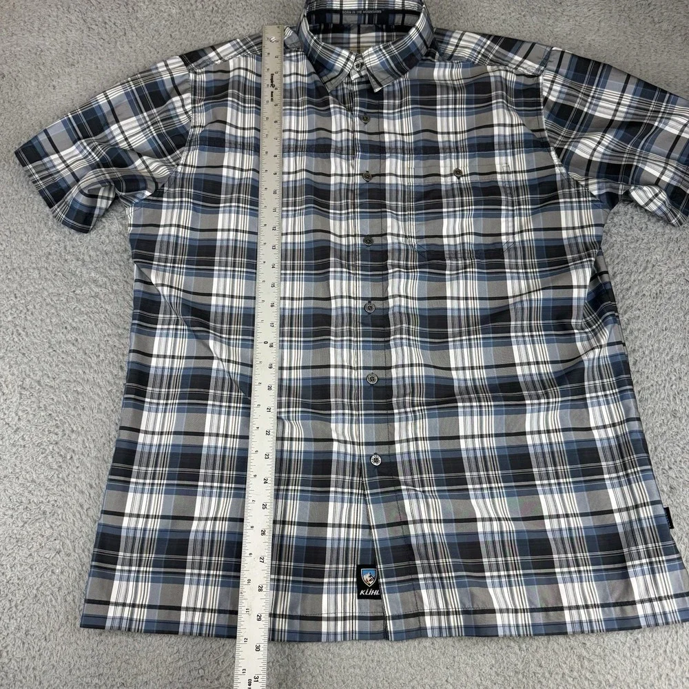KUHL Men's Large Blue Plaid Short Sleeve Button Up Shirt Outdoor‎ Pockets